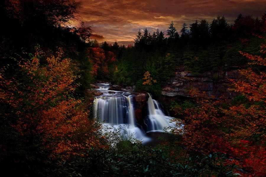 Forest Wander - Autumn Waterfall Sunset