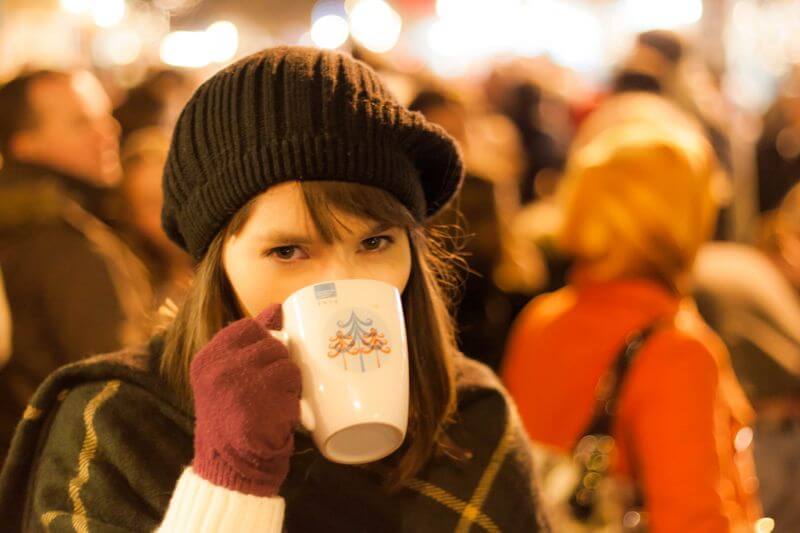 portrait of irish woman at a christmas market