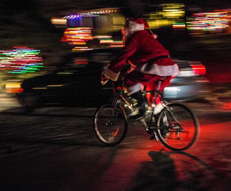 santa on a bicycle