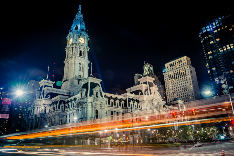 cityscape Philadelphia at night