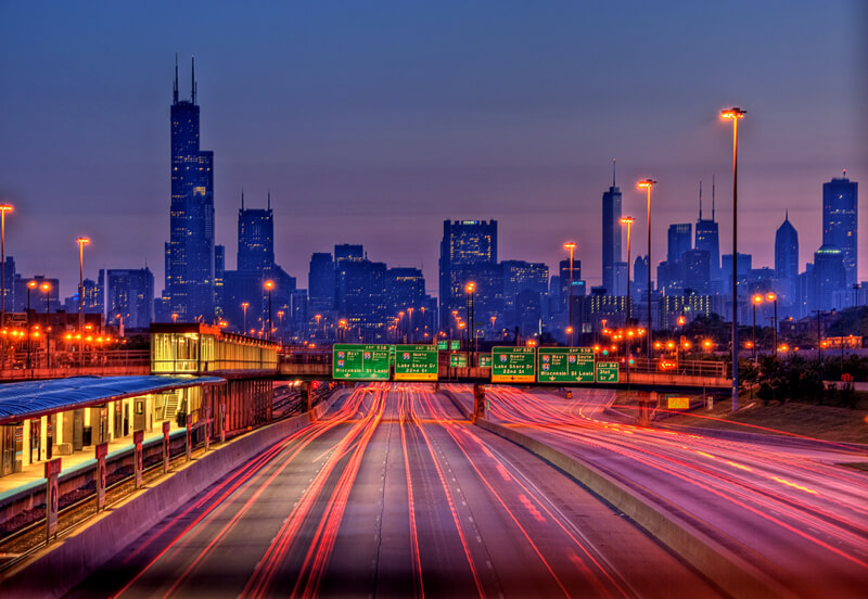 cityscape Chicago at night