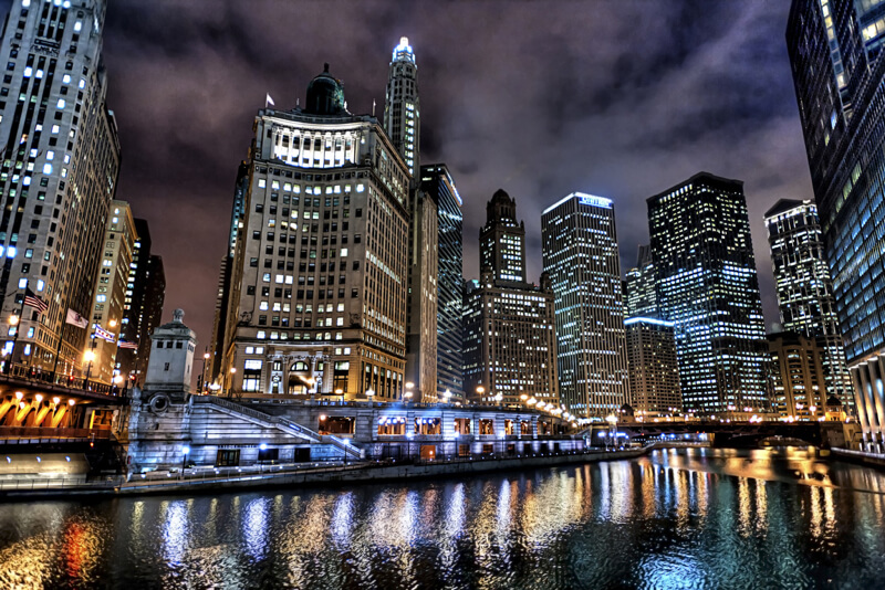 cityscape Chicago at night