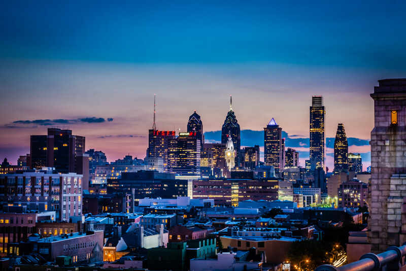 cityscape Philadelphia at night