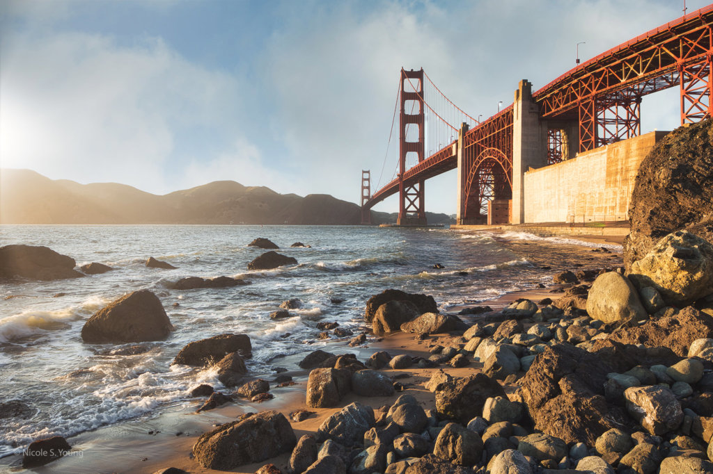 SF bridge from the side near the water after